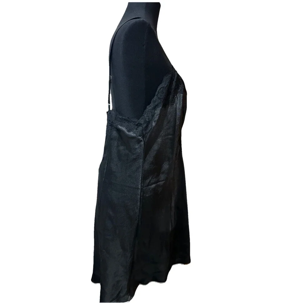 VTG Fredericks of Hollywood Nightie Y2K Nightgown Slip Dress Black Shiny Goth 1X